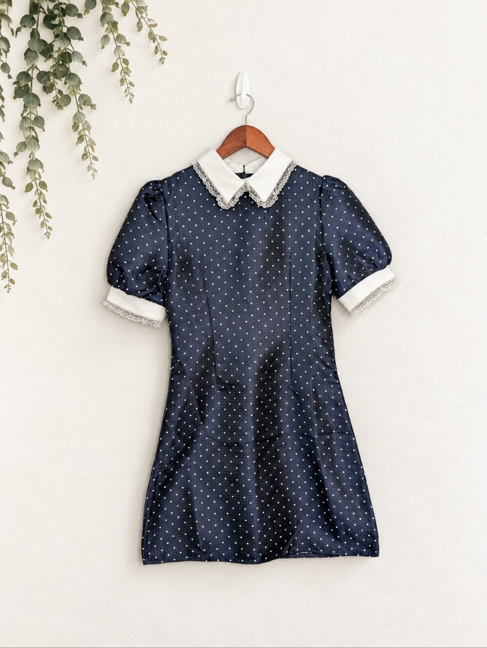 Sister Jane Laguna Polka Dot Collared Mini Dress Navy Blue XS